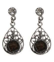 Pair of Stone Studded Oxidised Metal Dangle Earrings