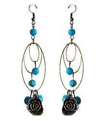 Blue Bead Metal Earrings