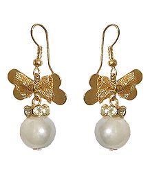 White Stone Studded Bead Earrings with Metal Butterfly