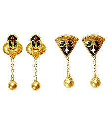 Set of 2 Pairs Gold Plated Metal Earrings