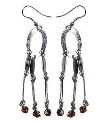 Maroon Stone Studded Metal Earrings