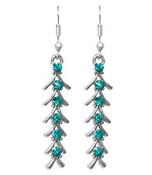 Cyan Blue Stone Studded Fishbone Earrings