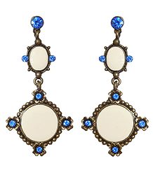 Blue Stone Studded Metal Dangle Earrings