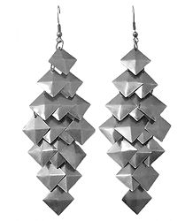 Pair of Square Cluster Metal Earrings
