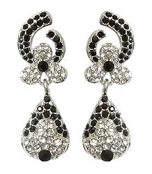 Pair of Black and White Stone Studded Dangle Earrings