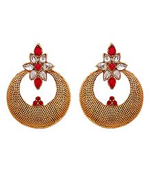Stone Studded Metal Hoop Earrings