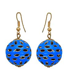 Metal Blue Ball Dangle Earrings