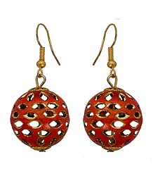 Metal Red Ball Dangle Earrings