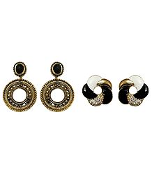 Set of 2 Pairs Metal Hoop and Spiral Stud Earrings