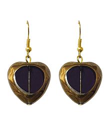 Oxidised Metal Earrings with Black Stone