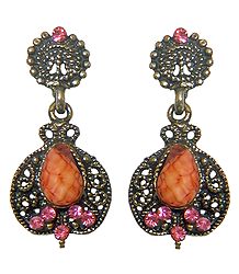 Stone Studded Oxidised Metal Dangle Earrings