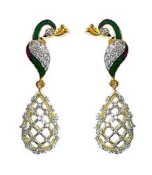 Pair of Lacquered Peacock Dangle Earrings