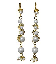 Faux White Pearl Metal Drop Earrings