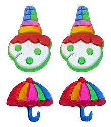2 Pairs of Rubber Clown and Umbrella Stud Earrings