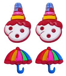 2 Pairs of Rubber Clown and Umbrella Stud Earrings