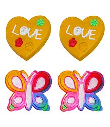 Pair of Rubber Heart and Butterfly Stud Earrings