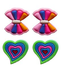 2 Pairs of Rubber Bow and Heart Stud Earrings