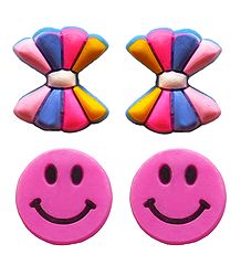 2 Pairs of Rubber Bow and Smiley Stud Earrings