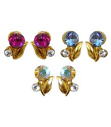 Set of 3 Pairs of Magenta, Blue and Yellow Stone Studded Earrings