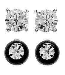 Set of 2 Pairs White Stone Studded Stud Earrings