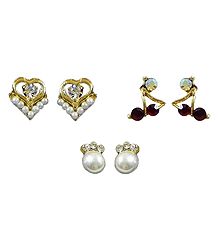 Set of 3 Pairs Stone Setting Stud Earrings