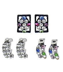 Set of 3 Pairs Multicolor Stone Studded Earrings
