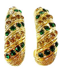 Pair of Green Stone Studded Gold Plated Earrings