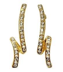 Pair of White Stone Studded Designer Push Earrings