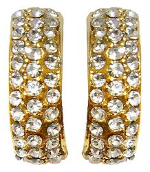 White Stone Studded and Gold Plated Metal Push Earrings