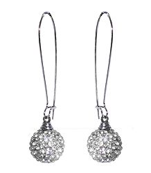 White Stone Studded Dangle Metal Earrings
