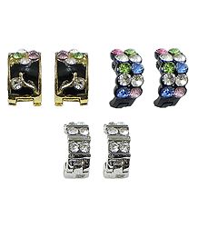 Set of 3 Pairs White and Multicolor Stone Studded Earrings