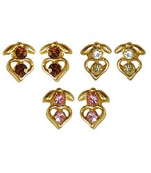 Set of 3 Pairs White, Brown and Pink Stone Studdes Earrings