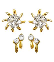 Set of 2 Pairs White Stone Studded Earrings