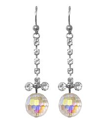 White Stone Studded Metal Earrings