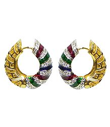 Gold Plated and White Stone Studded Hoop Earrings