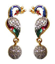 White Stone Studded Lacquered Metal Peacock Earrings