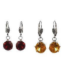 Set of 2 Yellow and Maroon Stone Studded Dangle Earrings