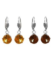 Set of 2 Yellow and Brown Stone Studded Dangle Earrings