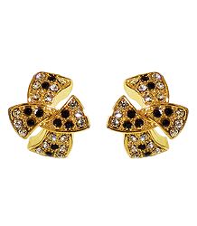 Black and White Stone Studded Metal Earrings
