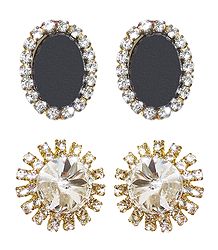 2 Pairs of Black and White Stone Studded Stud Earrings