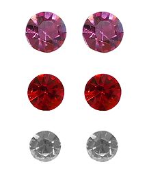 3 Pairs of Pink, Red and White Stone Stud Earrings