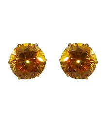 Yellow Stone Studded Metal Stud Earrings