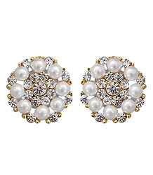 White Stone and Bead Stud Earrings