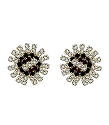 White, Green, Red Stone Studded Metal Stud Earrings