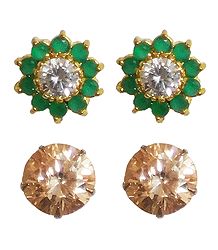 2 Pairs of Green and Peach Stud Earrings