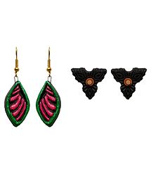 2 Pairs of Hand Painted Terracotta Earrings
