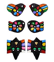 3 Pairs Hand Painted Black Terracotta Stud Earrings
