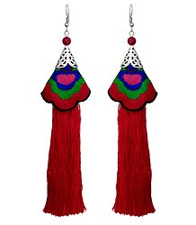 Embroidered Red Silk Thread Earrings