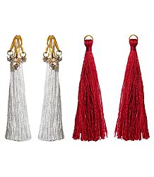 Detachable Red and White Silk Thread Earrings