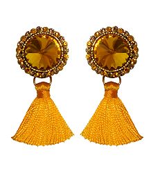 Yellow Stone Studded Silk Thread Earrings